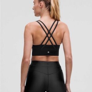 Lululemon Energy Bra Longline Size 6 Medium Support B-D Cup Satin Shine Black